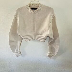 Urban Outfitters Cream Cropped Crewneck Sweater